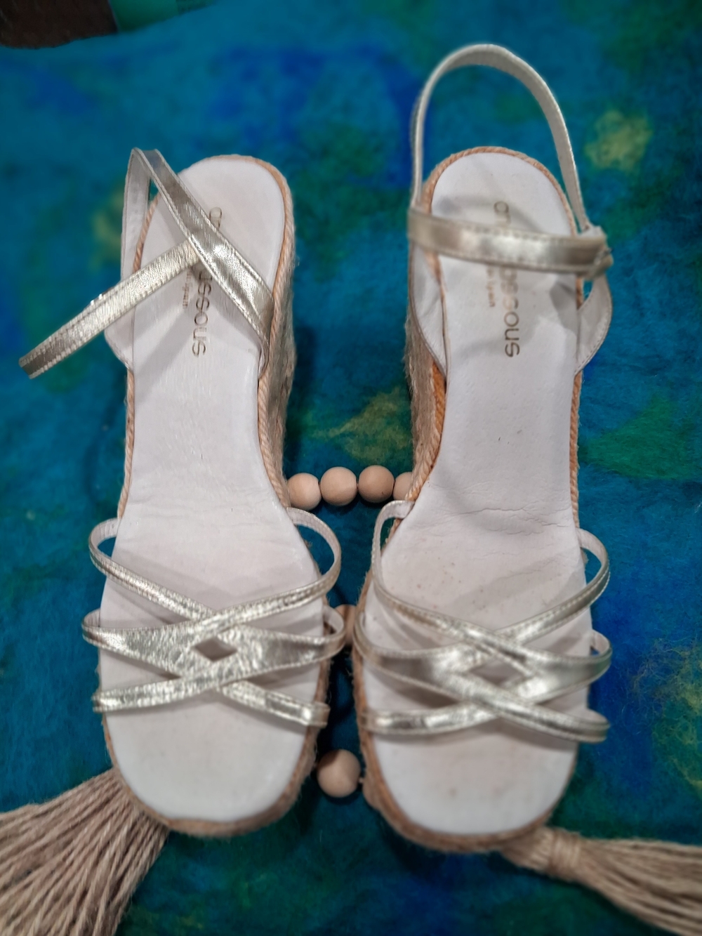 Andre Assous Metallic Gold Strappy Wedge Sandals